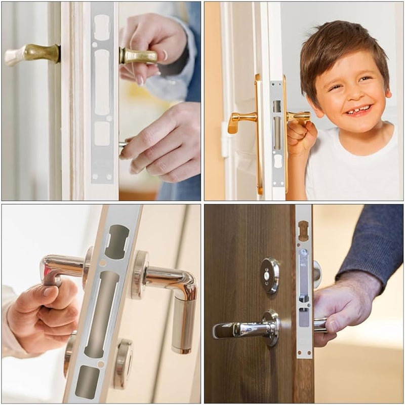 4 قطع من مجموعة لوحات تعزيز أقفال الأبواب عالية الأمان من الفولاذ المقاوم للصدأ للقفل المزلاج - Image 5