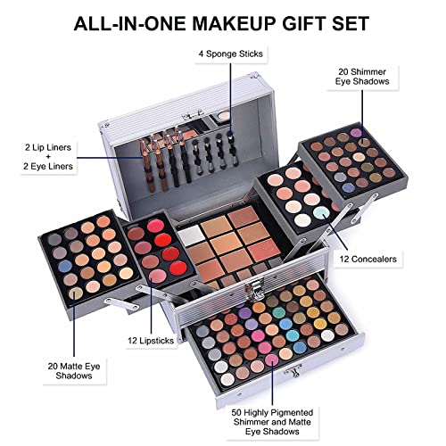 UNIFULL 132 Color All- In- One Makeup For Women Full Kit,Professional Makeup Kit,Makeup Gift Set for Women,Girls&Teens,Include eyeshadow/lipstick/concealer/Lip Gloss/Eyeliner/Mascara（006N2-Silver） - Image 2