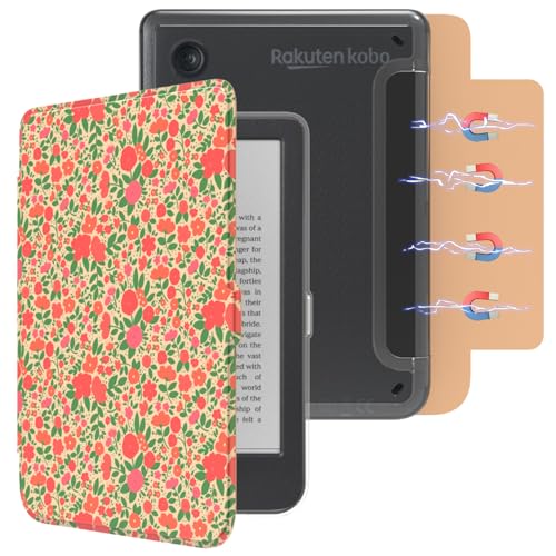 E NET-CASE Detachable Magnetic Case for 6" Kobo Clara Colour (2024) /Clara BW (2024) /2E (2022) eReader, Ultra Clear Back Scratch-Proof Light丨Easy to Detach & Attach丨Auto Sleep/Wake (Orange Flower) - Image 1