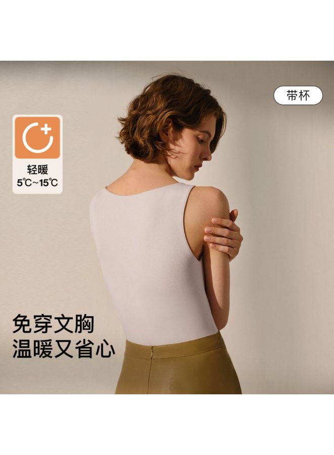 ubras U-Neck Wool Vest, Basic Solid Color Camisole For Women, Autumn Season - Image 3