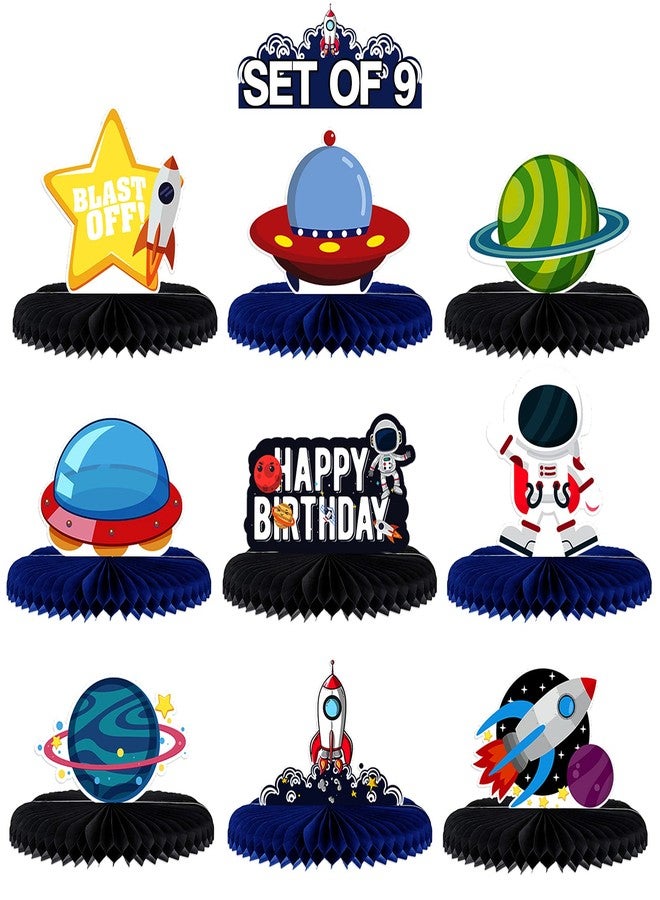LINGTEER Outer Space Happy Birthday Table Honeycomb Centerpieces - 9 pcs Astronaut Solay System Theme Children Birthday Party Decorations Sign. - Image 1