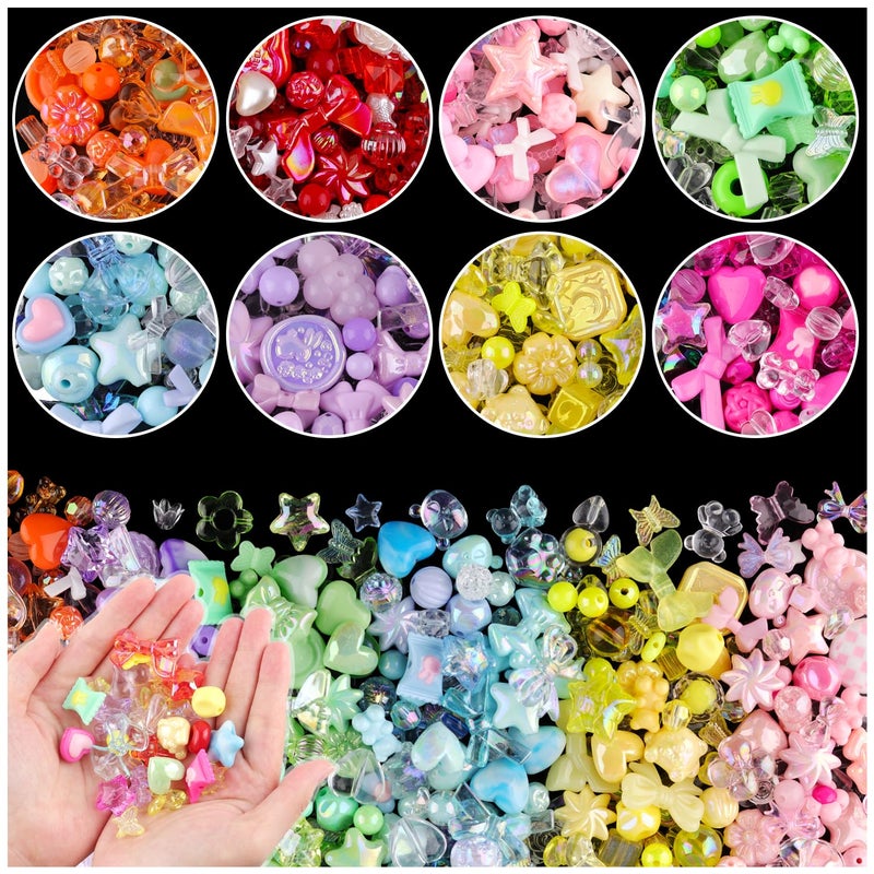 500550PCS TINKRSTUFF Assorted Mix Acrylic Beads For Bracelet Making Cute Beads For Jewelry Making Flower Bow Butterfly Candy Heart Gummy Bear Kawaii Aesthetic BeadDIY Necklace Keychain Phone Charms