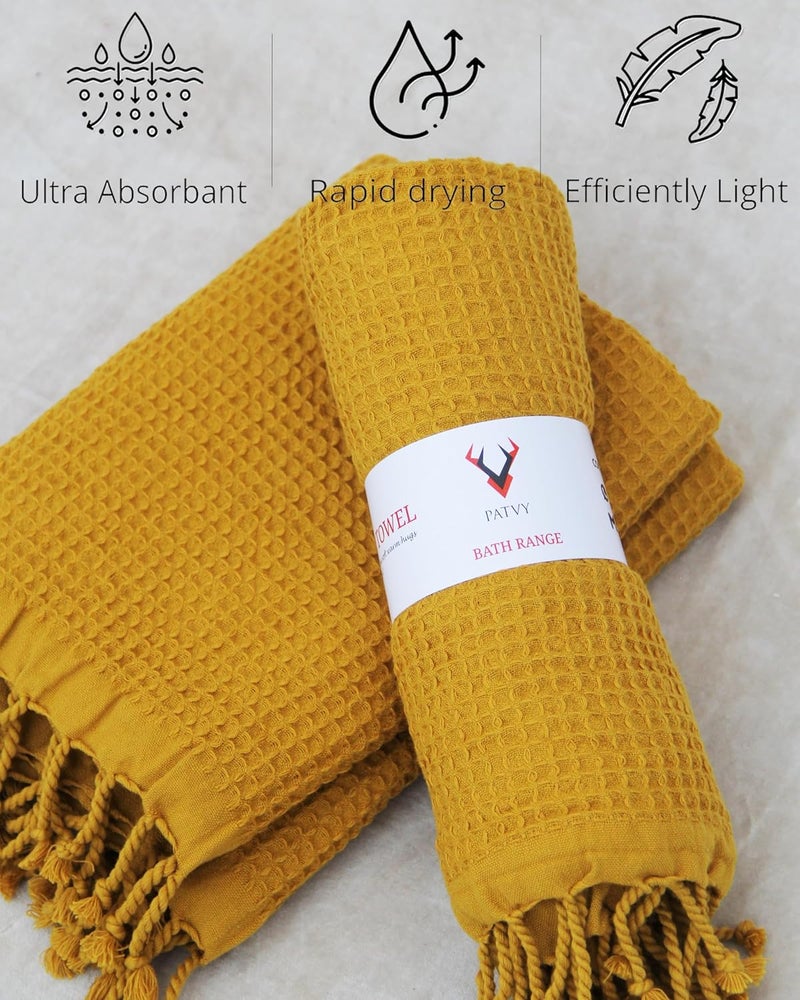PATVY Bath Towels 100 Cotton Waffle Weave Large Size Towels 75 x 150cm Quick Absorption Faster Drying Bath Towel for Women Men Pack of 3 Lilac Brick Mustard Yellow - Image 4