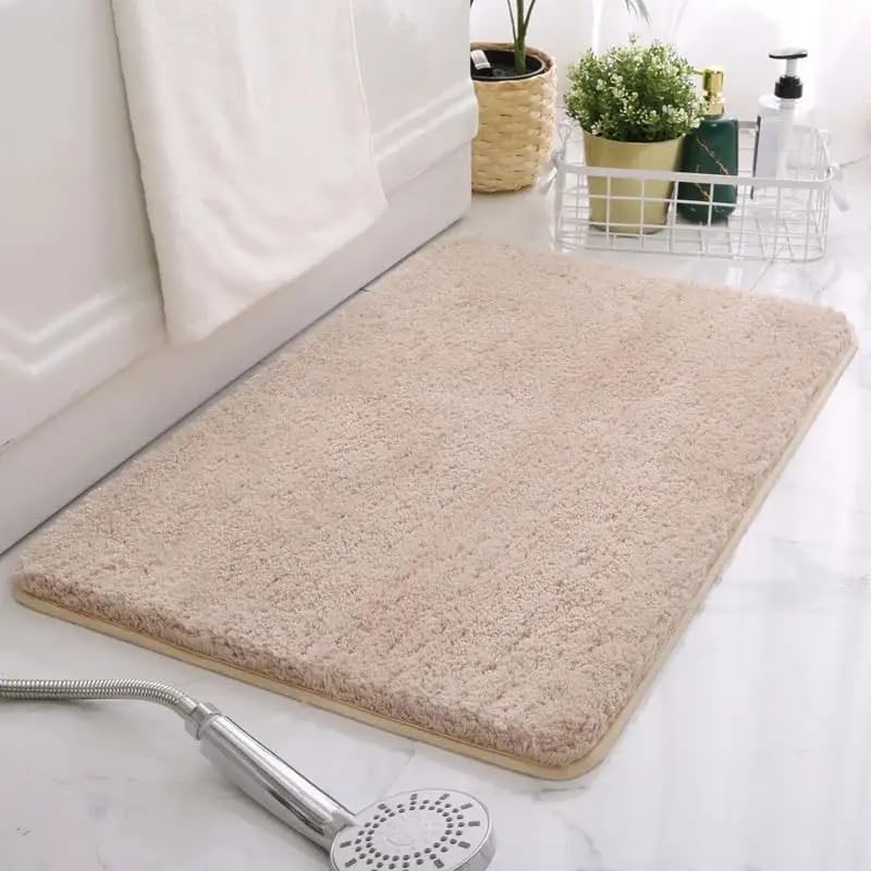 XXSSIER Microfiber Anti-Skid Bath Mat Water Absorbent Bathroom Mat for Kitchen Bedroom Entrance Shower Rugs Floor Door Mat (60 x 40 CM, Beige) - Image 1