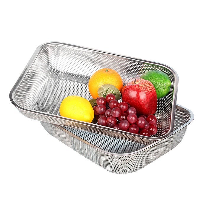 2 PACK LARGE STAINLESS STEEL COLANDER STRAINER 6 QUART MESH VEGETABLE WASHING BASKET RECTANGLE DRAINER SINK BASKET FOR VEGETABLE FRUIT FOOD 15 X 11 X 26