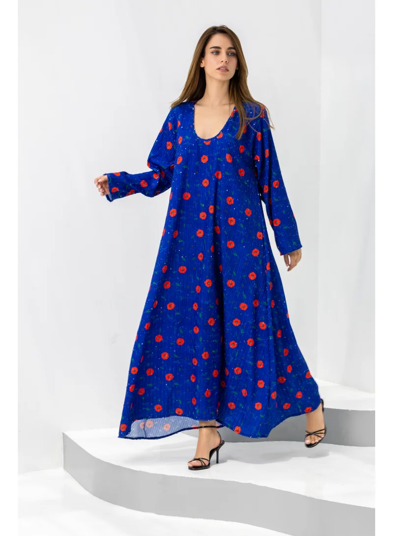 Reem Abayas Blue Poppy Glitter Kaftan