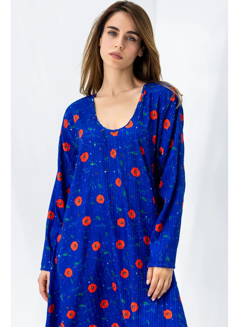 Reem Abayas Blue Poppy Glitter Kaftan