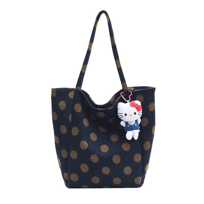 South Korea'S Dongdaemun New Shoulder Bag Women'S Woolen Fashion Casual Plaid Student Polka Dot Large Bag Hand Bag - Image 1