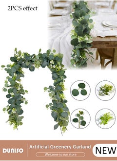 DUNISO Artificial Greenery Garland with Flowers, Leaf Eucalyptus Garland Hanging for Wedding Home Party Craft Art Table Runner Backdrop Indoor Outdoor Decor  - Image 1
