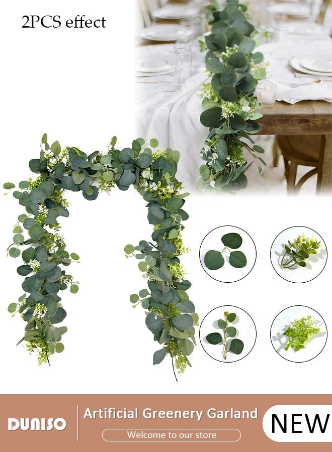 DUNISO Artificial Greenery Garland with Flowers, Leaf Eucalyptus Garland Hanging for Wedding Home Party Craft Art Table Runner Backdrop Indoor Outdoor Decor  - Image 1