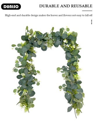 Artificial Greenery Garland with Flowers, Leaf Eucalyptus Garland Hanging for Wedding Home Party Craft Art Table Runner Backdrop Indoor Outdoor Decor - view 2