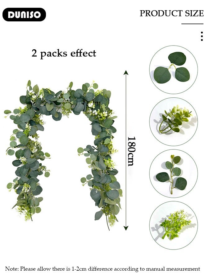 DUNISO Artificial Greenery Garland with Flowers, Leaf Eucalyptus Garland Hanging for Wedding Home Party Craft Art Table Runner Backdrop Indoor Outdoor Decor  - Image 4