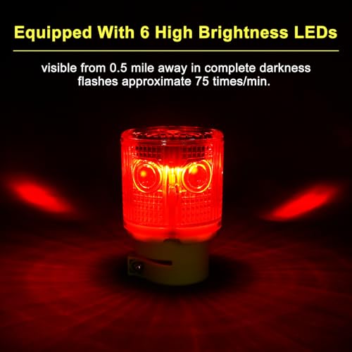 Aolyty Solar Strobe Warning Light 360 Degree Super Bright Waterproof IP54 for Construction Traffic Dock Marine Light Control Flashing (Red) - Image 2