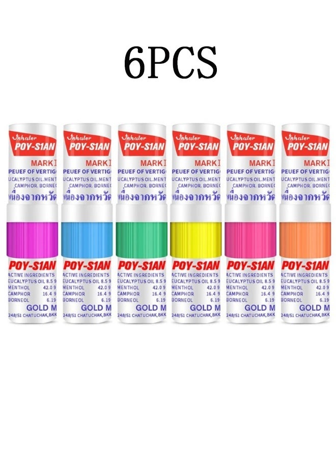 POY SIAN 6PCS Thai Menthol Aromatherapy Nasal Inhaler, Natural Herbal Remedy，Improves Concentration And Provides A Refreshing Cooling Sensation  - Image 1