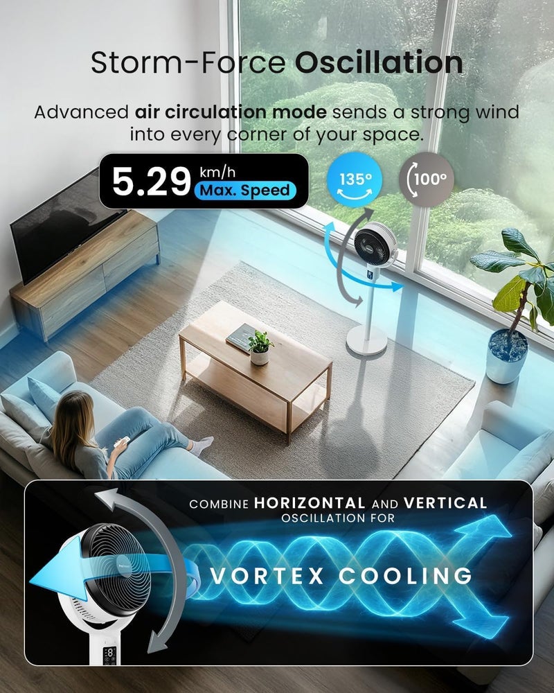 Pro Breeze® AirFlo 43" Standing Fan – Quiet 29dB Silent Fan, Electric Pedestal Fan with Remote Control, 9H Energy-Saving Timer, 4 Modes, 9 Speeds, Adjustable Height Fans for Bedroom & Home - Image 5