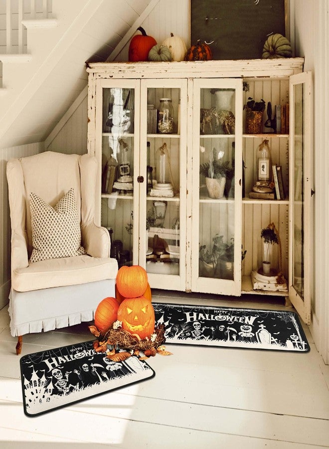 kukli kitchen Happy Halloweeen Kitchen Rugs and Mats Set of 2, Skull Pumpkin Kitchen Mat, Castle Bat Halloween Farmhouse Party Floor Mat for Home Kitchen Decorations 17" x47"+17"x30" - Image 4