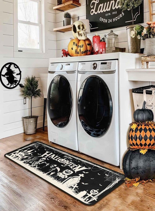 kukli kitchen Happy Halloweeen Kitchen Rugs and Mats Set of 2, Skull Pumpkin Kitchen Mat, Castle Bat Halloween Farmhouse Party Floor Mat for Home Kitchen Decorations 17" x47"+17"x30" - Image 5
