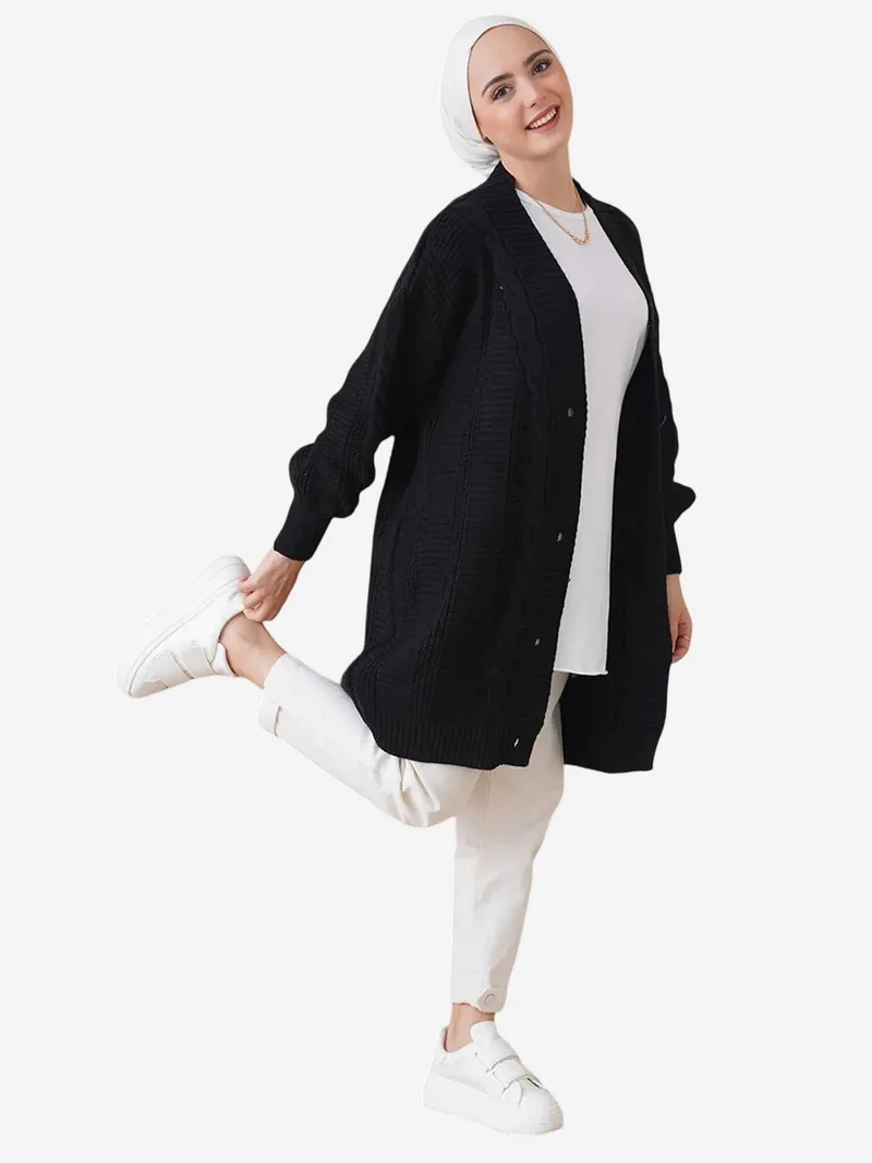 BIG DART BDART Buttoned V-Neck Jacquard Cardigan