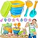 DUDUCOFU Collapsible Beach Sand Toys for Kids Toddlers Collapsible Sand Buckets Sifter and Shovels Rake Diving Gem Pool Toy Set with Mesh Bag Travel Beach Vacation Essentials Toys for Boys Girls - Image 2