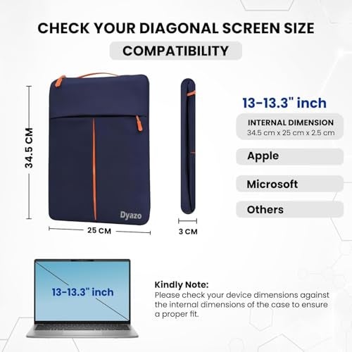 Dyazo Laptop Sleeve Case 13-13.3 Inch | Slim Protective Cover with Handle & Front Accessories Pocket | Compatible for MacBook Air/Pro, HP, Dell, Lenovo & Other Notebooks (Blue & Orange) - Image 2