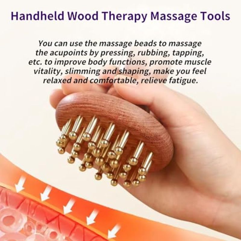 Wood Therapy Massage Tool Wooden Handheld Massager with Copper Head for Neck Leg Muscle Relief - Deep Tissue Home Spa Massage Tool for Stress Relief - Image 2