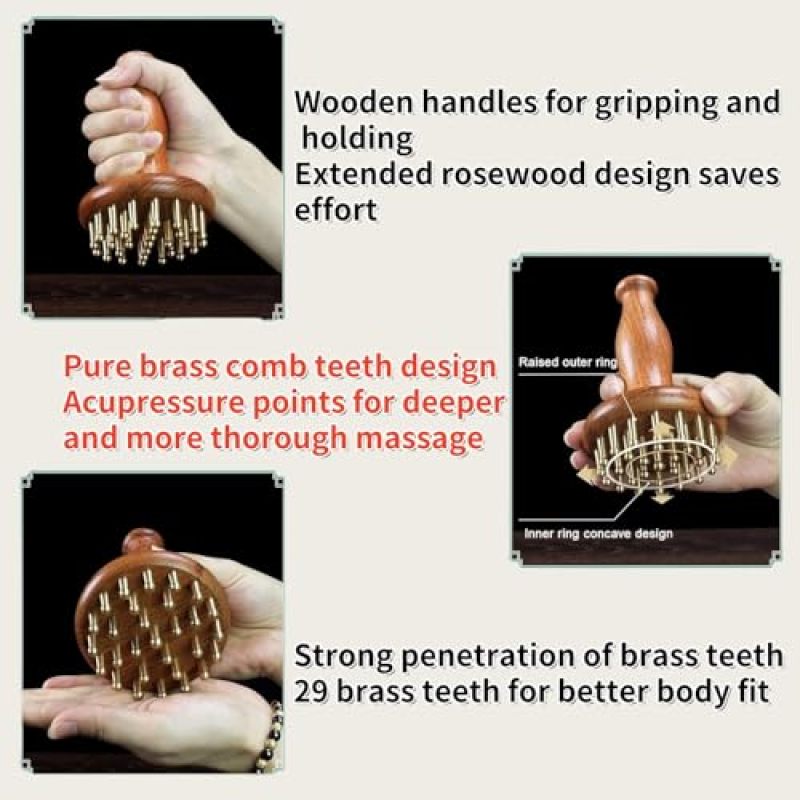 Wood Therapy Massage Tool Wooden Handheld Massager with Copper Head for Neck Leg Muscle Relief - Deep Tissue Home Spa Massage Tool for Stress Relief - Image 3