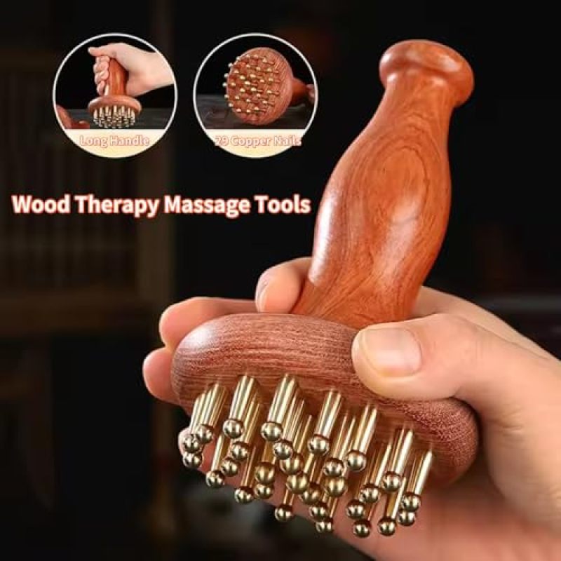Wood Therapy Massage Tool Wooden Handheld Massager with Copper Head for Neck Leg Muscle Relief - Deep Tissue Home Spa Massage Tool for Stress Relief - Image 4