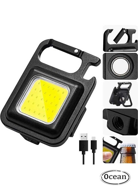 Mini LED Torch Flashlight Keyring, USB Rechargeable Battery 500mAh Small Torch Keychain,COB Flash Light 500 Lumen, Portable Pocket LED Lights With Magnet For Workshop, Auto, Repairing, Emergency