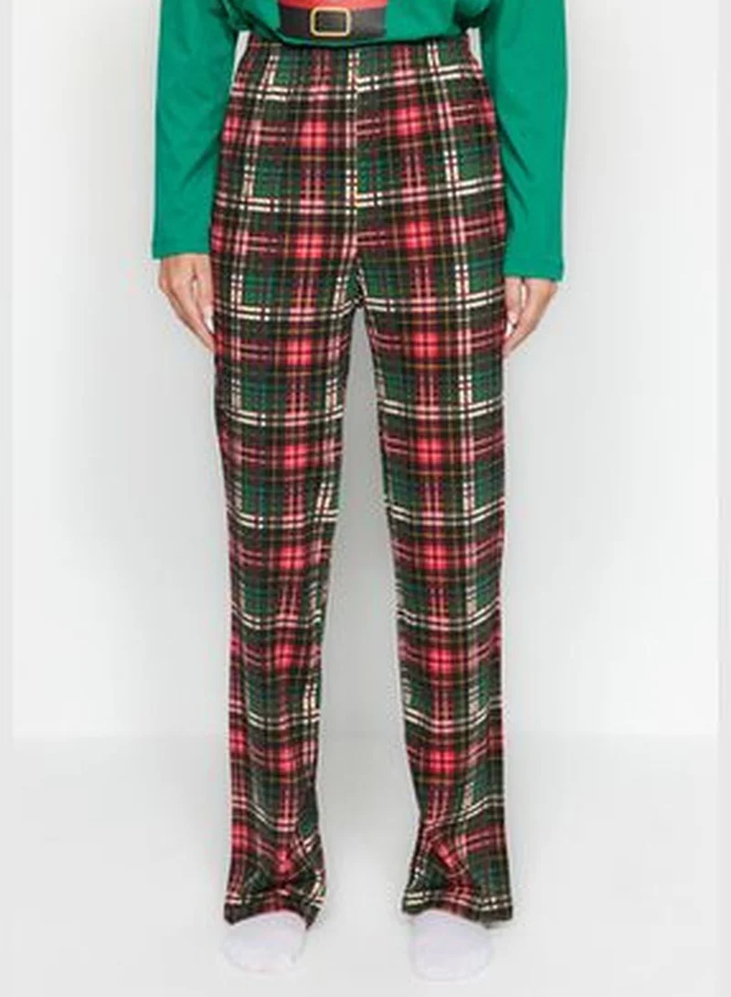 trendyol Green 100% Cotton Christmas Theme Tshirt-Pants and Knitted Pajamas Set THMAW24PT00059