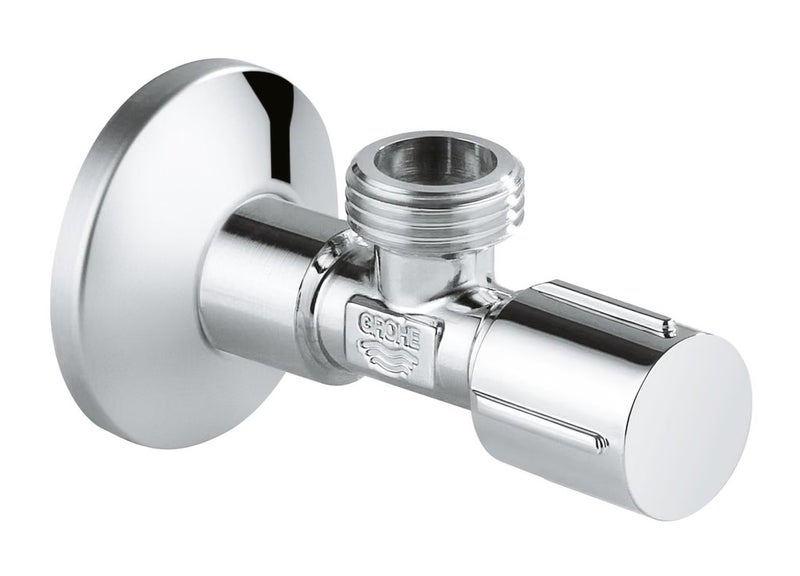 GROHE Angle Valve 1/2 x 1/2 Inch | Brass Spindle Shut-Off and Double O-Ring | Long Shaft and Metal Escutcheon | Chrome 22041000 - Image 1