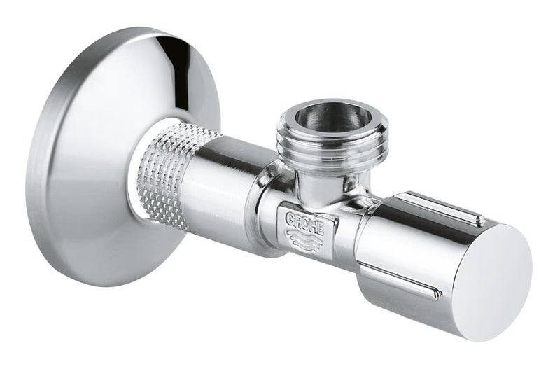GROHE Angle Valve 1/2 x 1/2 Inch | Brass Spindle Shut-Off and Double O-Ring | Long Shaft and Metal Escutcheon | Chrome 22041000 - Image 2