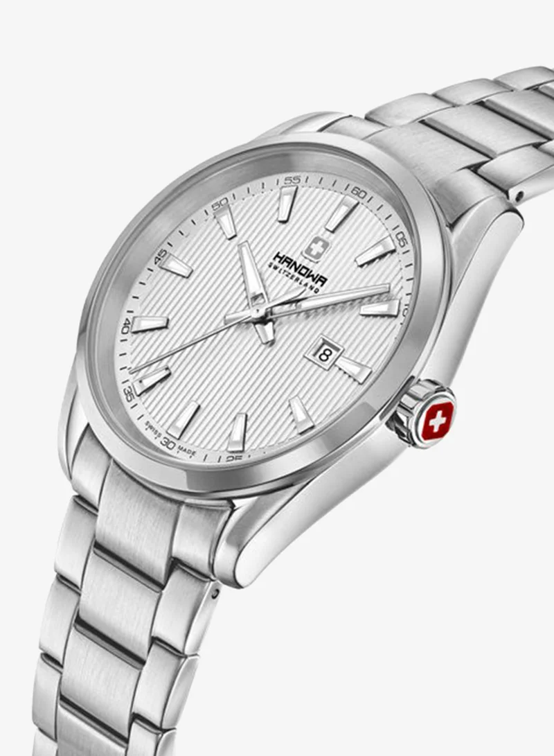 هانوا Oran 42mm Silver Dial Stainless Steel Bracelet Watch for Men