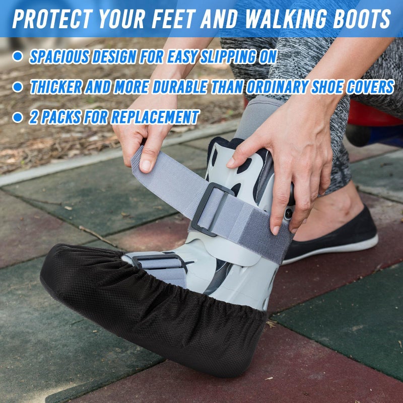 Shyyween 2 Pcs Air Cam Walking Boot Covers for Medical Fracture Waterproof Cast Boots Shoe Covers for Broken Foot Ankle Recovery Protection Machine Rain(Black,Medium) - Image 3