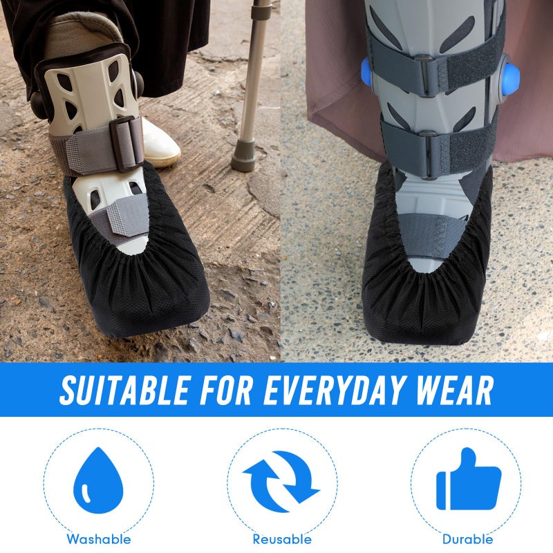 Shyyween 2 Pcs Air Cam Walking Boot Covers for Medical Fracture Waterproof Cast Boots Shoe Covers for Broken Foot Ankle Recovery Protection Machine Rain(Black,Medium) - Image 4