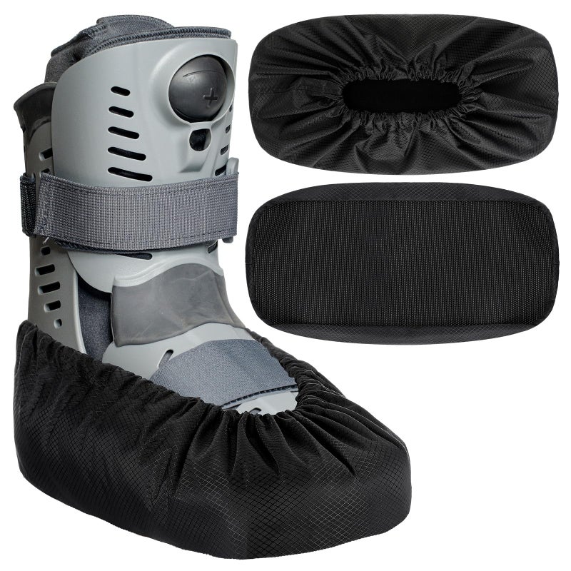 Shyyween 2 Pcs Air Cam Walking Boot Covers for Medical Fracture Waterproof Cast Boots Shoe Covers for Broken Foot Ankle Recovery Protection Machine Rain(Black,Medium) - Image 1