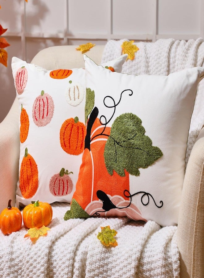 Funnymoom Fall Pumpkin Throw Pillow Covers 18 x 18 inch Set of 2 Pumpkin Embroidered Pillow Cases Thanksgiving Decorative Covers Autumn Harvest Cushion for Party Couch Sofa Home - Image 4