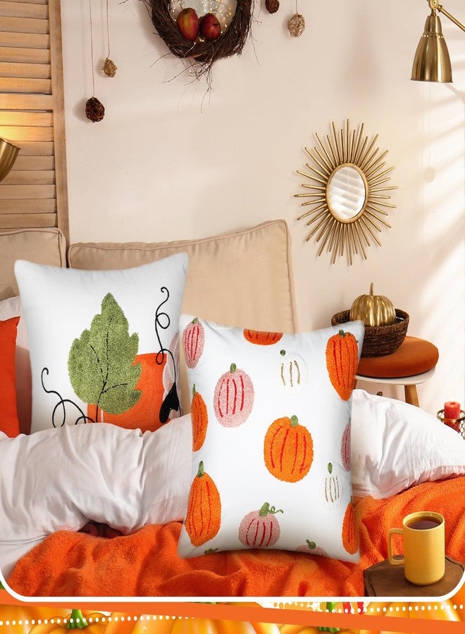 Funnymoom Fall Pumpkin Throw Pillow Covers 18 x 18 inch Set of 2 Pumpkin Embroidered Pillow Cases Thanksgiving Decorative Covers Autumn Harvest Cushion for Party Couch Sofa Home - Image 5