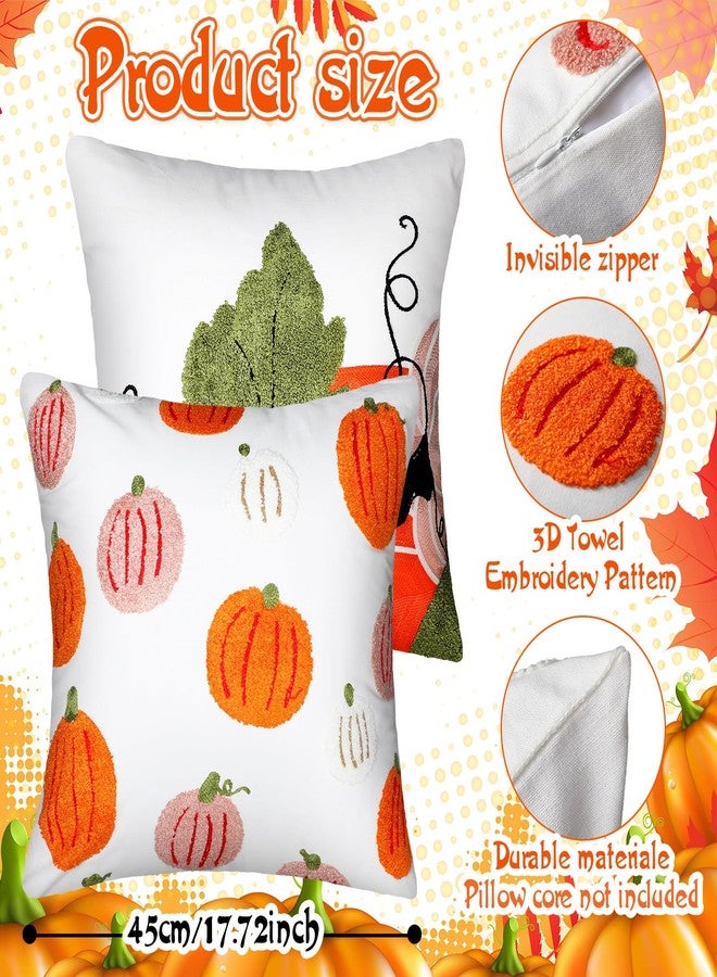 Funnymoom Fall Pumpkin Throw Pillow Covers 18 x 18 inch Set of 2 Pumpkin Embroidered Pillow Cases Thanksgiving Decorative Covers Autumn Harvest Cushion for Party Couch Sofa Home - Image 3