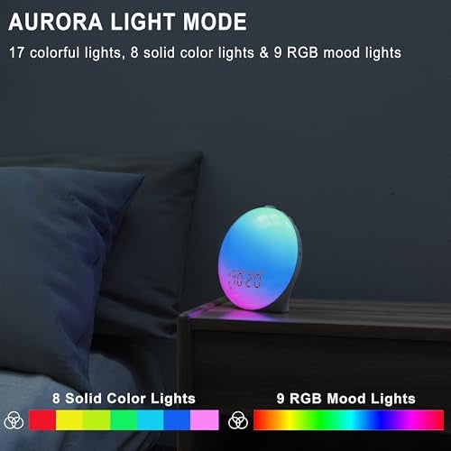 Jall Wake Up Light Sunrise Alarm Clock for Bedroom, 17 Nightlights, Sound Machine with 5W Bluetooth Speaker, 25 Soothing Sounds, SleepTimer, Dual Alarms, FM Radio, Ideal Gift for Baby, Kids, Adults, Senior - Image 4