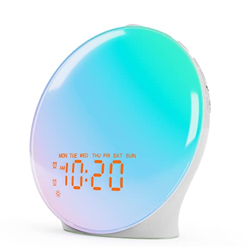 Jall Wake Up Light Sunrise Alarm Clock for Bedroom, 17 Nightlights, Sound Machine with 5W Bluetooth Speaker, 25 Soothing Sounds, SleepTimer, Dual Alarms, FM Radio, Ideal Gift for Baby, Kids, Adults, Senior - Image 1