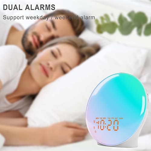 Jall Wake Up Light Sunrise Alarm Clock for Bedroom, 17 Nightlights, Sound Machine with 5W Bluetooth Speaker, 25 Soothing Sounds, SleepTimer, Dual Alarms, FM Radio, Ideal Gift for Baby, Kids, Adults, Senior - Image 5