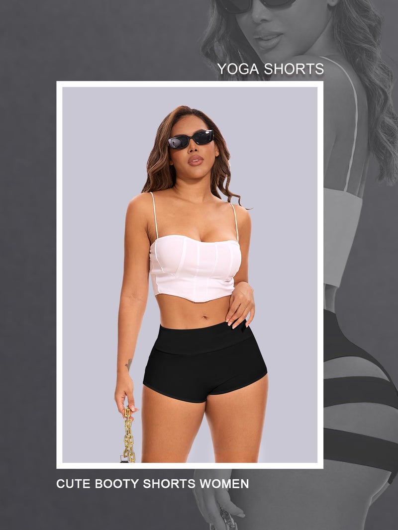 Boudaner Cut Out Yoga Shorts Booty Butt Lifting Scrunch Shorts High Waisted Workout Gym Active Hot Pants X-Large #1 Black - Image 3