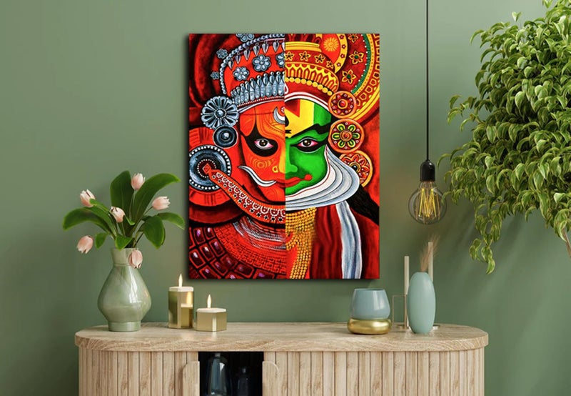 Sikhash Traditonal Art Canvas Paintings, Face of Faith Kathakali, Indian Art, Home Décor, Wall Painting for Living Room, Bedroom, Office, Unframed Paintings, Multicolor Fabric, 12X9 inches. a101 - Image 3