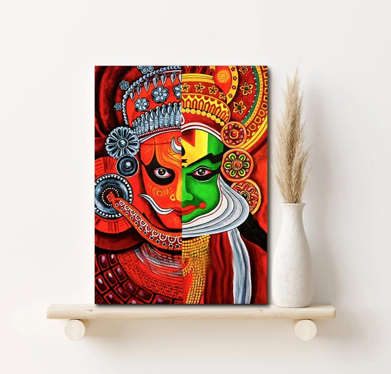 Sikhash Traditonal Art Canvas Paintings, Face of Faith Kathakali, Indian Art, Home Décor, Wall Painting for Living Room, Bedroom, Office, Unframed Paintings, Multicolor Fabric, 12X9 inches. a101 - Image 2