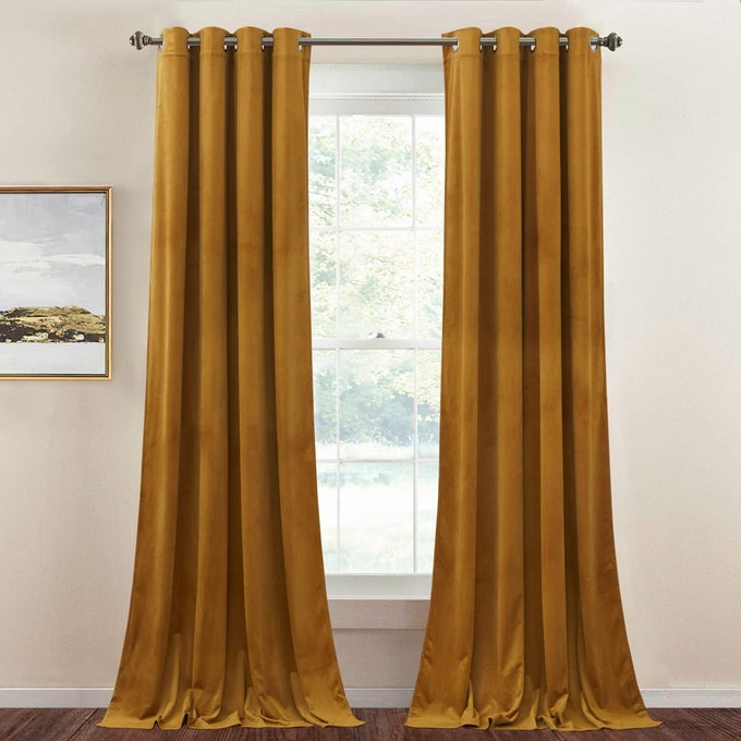 Mustard Gold Velvet Curtains 96 inches Luxury Light Blocking Drapes Holiday Party Backdrop Decoration for Living RoomHotel HallWeddingMovie W52 x L96 2 Panels