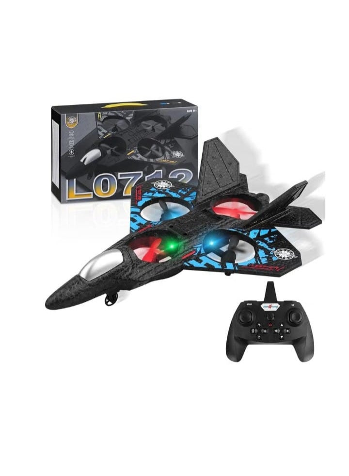 L0712 Kids Remote Control Fighter Drone – 2.4GHz RC Airplane with 360° Rotation, LED Lights, One-Button Takeoff and Landing, Rechargeable Battery, Durable Foam Toy Airplane - Image 1