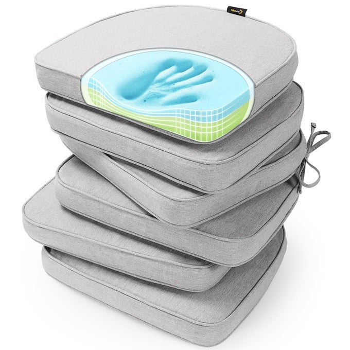 GEL MEMORY FOAM CHAIR CUSHIONS FADESHIELD WATER STAINRESISTANT DURABLE REVERSIBLE SEAT CUSHION PADS WITH TIES FOR INDOOROUTDOOR KITCHEN DINING OFFICE 17X16 SET OF 6 HEATHER GREY