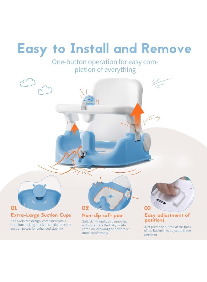 BabyBond Baby Bath Seat with Sitting & Lying 2 Modes, 3-Speed Adjustment, Powerful Suction Cups, Infant Bathtub Chair with Soft and Comfortable Towel, Folding and Hanging - Image 5