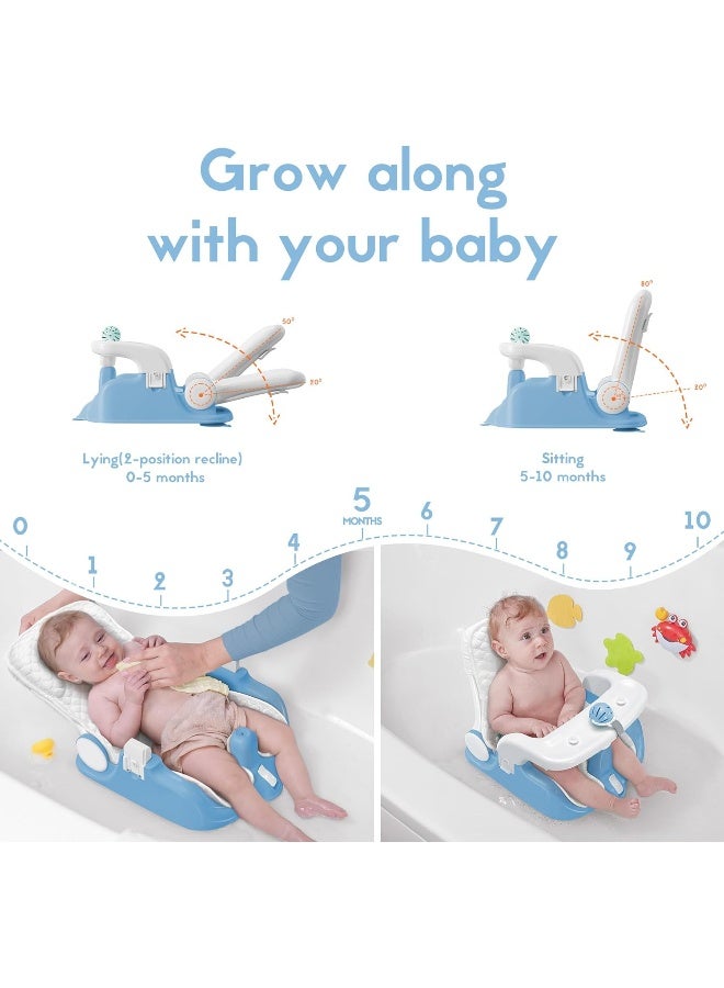 BabyBond Baby Bath Seat with Sitting & Lying 2 Modes, 3-Speed Adjustment, Powerful Suction Cups, Infant Bathtub Chair with Soft and Comfortable Towel, Folding and Hanging - Image 2