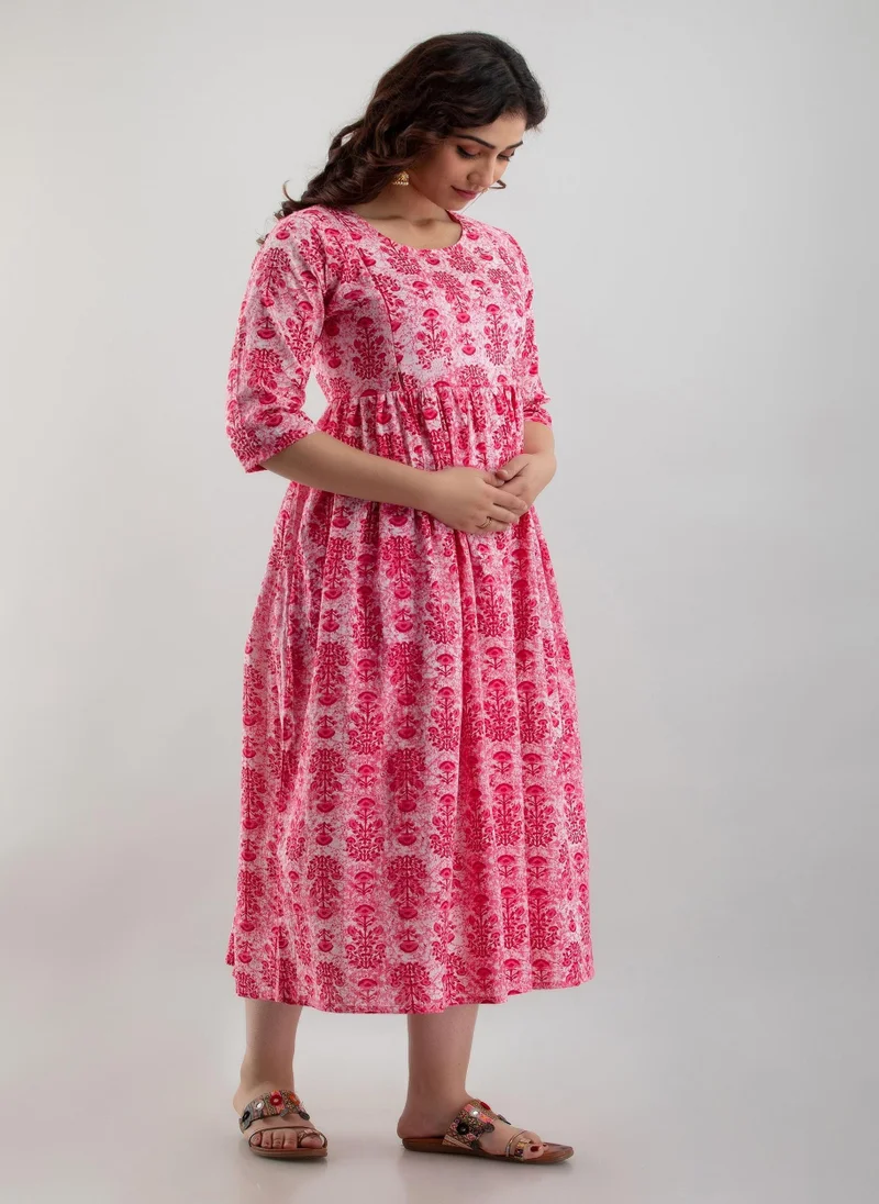 زيري سوق Pink Cotton Maternity Baby Feeding Dress